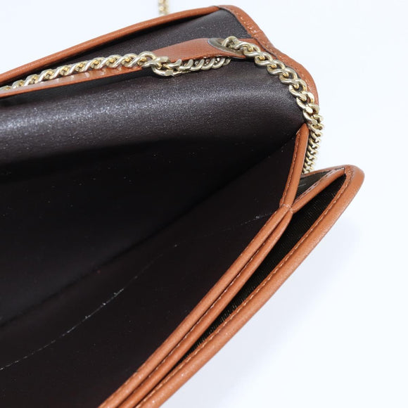 Christian Dior Chain Shoulder Bag Leather Brown Gold Auth BA7503