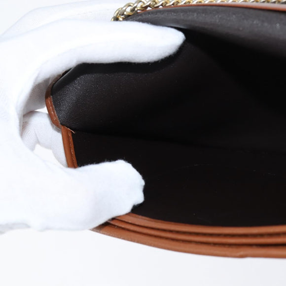 Christian Dior Chain Shoulder Bag Leather Brown Gold Auth BA7503