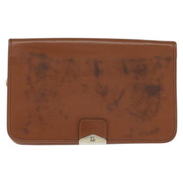 Christian Dior Chain Shoulder Bag Leather Brown Gold Auth BA7503 - 0