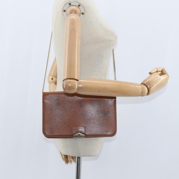Christian Dior Chain Shoulder Bag Leather Brown Gold Auth BA7503