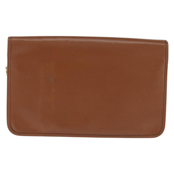 Christian Dior Chain Shoulder Bag Leather Brown Gold Auth BA7503