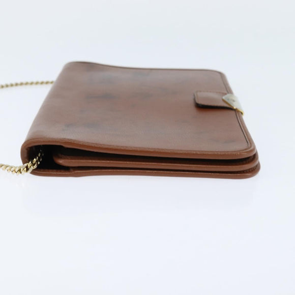 Christian Dior Chain Shoulder Bag Leather Brown Gold Auth BA7503