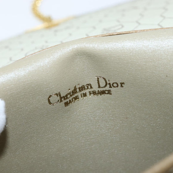 Christian Dior Chain Shoulder Bag Leather Beige Gold Auth BA7504