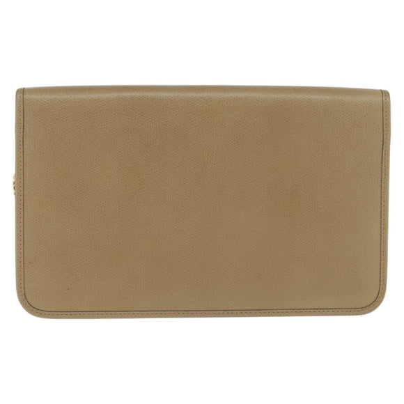 Christian Dior Chain Shoulder Bag Leather Beige Gold Auth BA7504