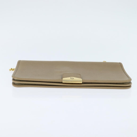 Christian Dior Chain Shoulder Bag Leather Beige Gold Auth BA7504