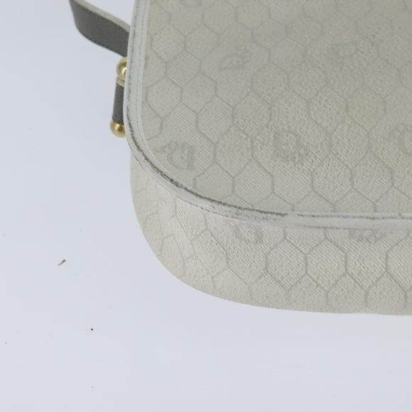 Christian Dior Honeycomb Canvas Schoudertas PVC Witgoud Auth BA7505