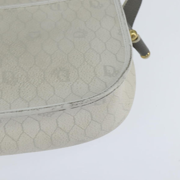 Christian Dior Honeycomb Canvas Schoudertas PVC Witgoud Auth BA7505