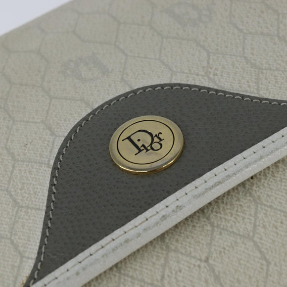 Christian Dior Honeycomb Canvas Schoudertas PVC Witgoud Auth BA7505