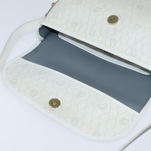 Christian Dior Honeycomb Canvas Schoudertas PVC Witgoud Auth BA7505