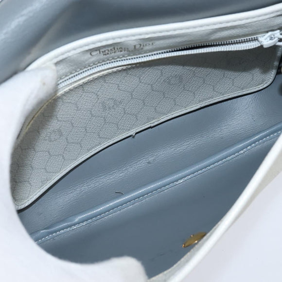 Christian Dior Honeycomb Canvas Schoudertas PVC Witgoud Auth BA7505