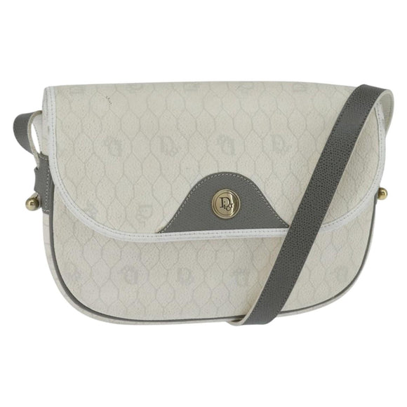 Christian Dior Honeycomb Canvas Schoudertas PVC Witgoud Auth BA7505
