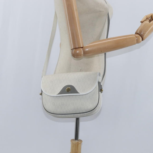 Christian Dior Honeycomb Canvas Shoulder Bag PVC White gold Auth BA7505