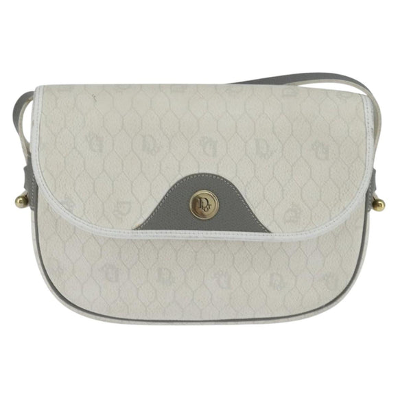Christian Dior Honeycomb Canvas Schoudertas PVC Witgoud Auth BA7505