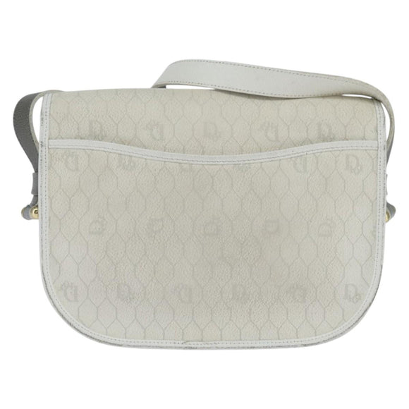 Christian Dior Honeycomb Canvas Schoudertas PVC Witgoud Auth BA7505