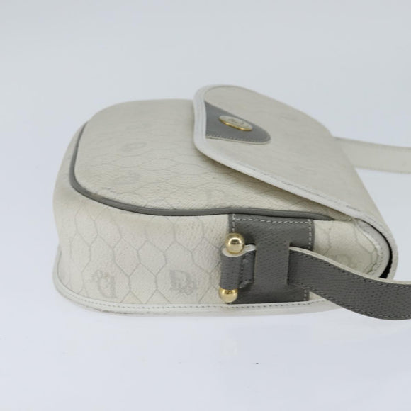 Christian Dior Honeycomb Canvas Shoulder Bag PVC White gold Auth BA7505