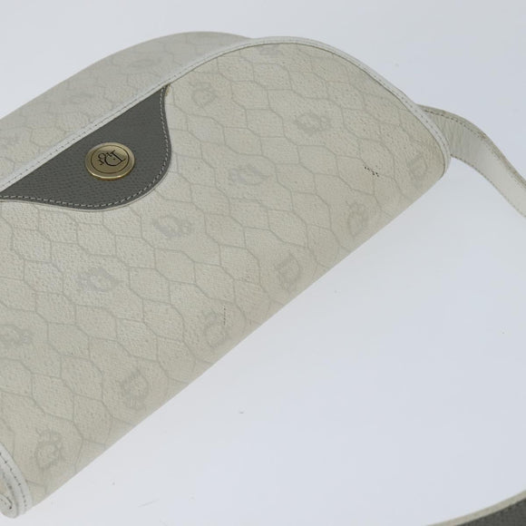 Christian Dior Honeycomb Canvas Schoudertas PVC Witgoud Auth BA7505