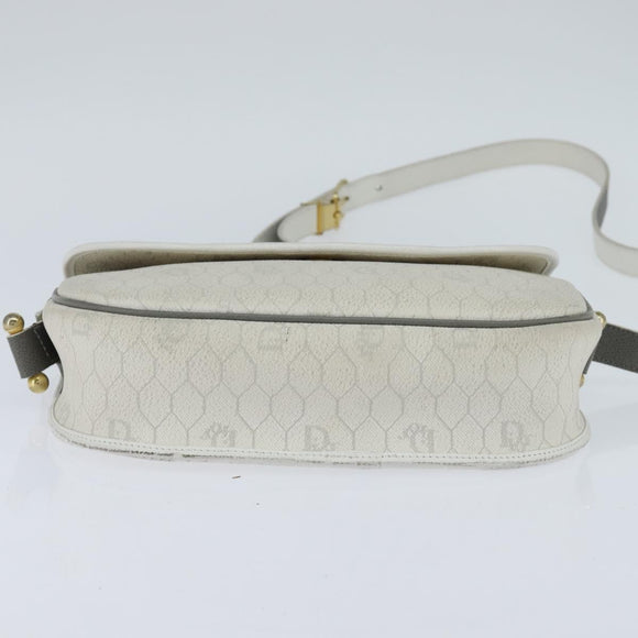 Christian Dior Honeycomb Canvas Schoudertas PVC Witgoud Auth BA7505