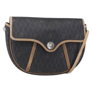 Christian Dior Honeycomb Canvas Shoulder Bag PVC Black gold Auth BA7506