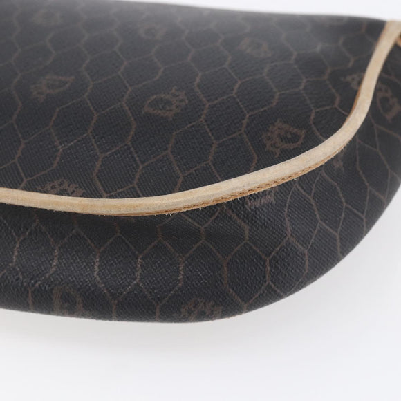 Christian Dior Honeycomb Canvas Shoulder Bag PVC Black gold Auth BA7506