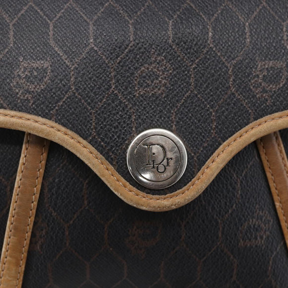 Christian Dior Honeycomb Canvas Shoulder Bag PVC Black gold Auth BA7506