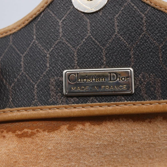 Christian Dior Honeycomb Canvas Shoulder Bag PVC Black gold Auth BA7506