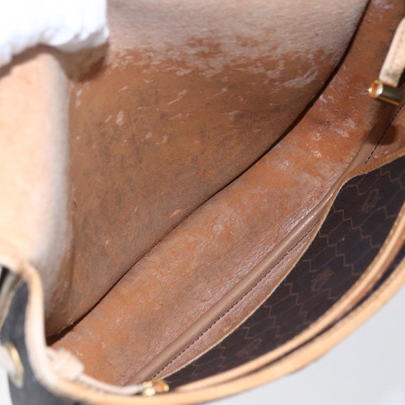 Christian Dior Honeycomb Canvas Shoulder Bag PVC Black gold Auth BA7506