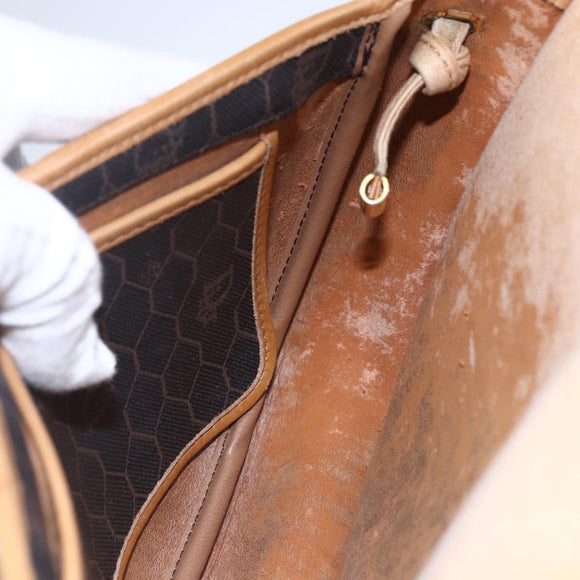 Christian Dior Honeycomb Canvas Shoulder Bag PVC Black gold Auth BA7506