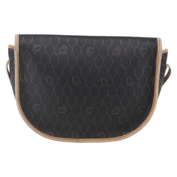 Christian Dior Honeycomb Canvas Shoulder Bag PVC Black gold Auth BA7506