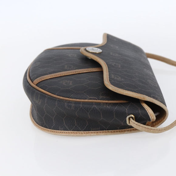 Christian Dior Honeycomb Canvas Shoulder Bag PVC Black gold Auth BA7506