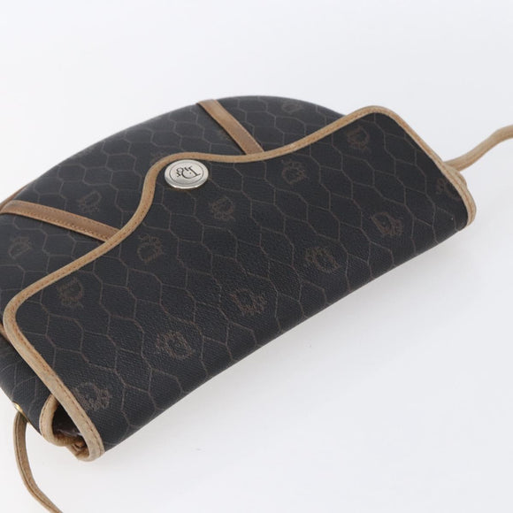 Christian Dior Honeycomb Canvas Shoulder Bag PVC Black gold Auth BA7506