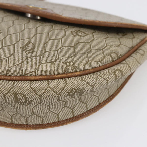 Christian Dior Honeycomb Canvas Shoulder Bag PVC Beige gold Auth BA7507