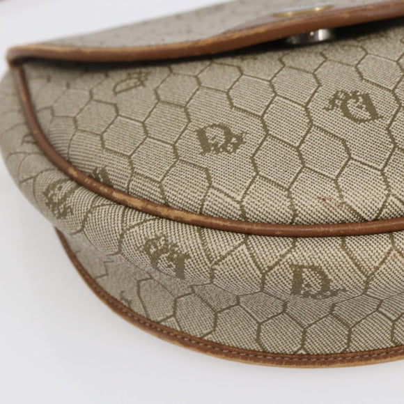 Christian Dior Honeycomb Canvas Shoulder Bag PVC Beige gold Auth BA7507