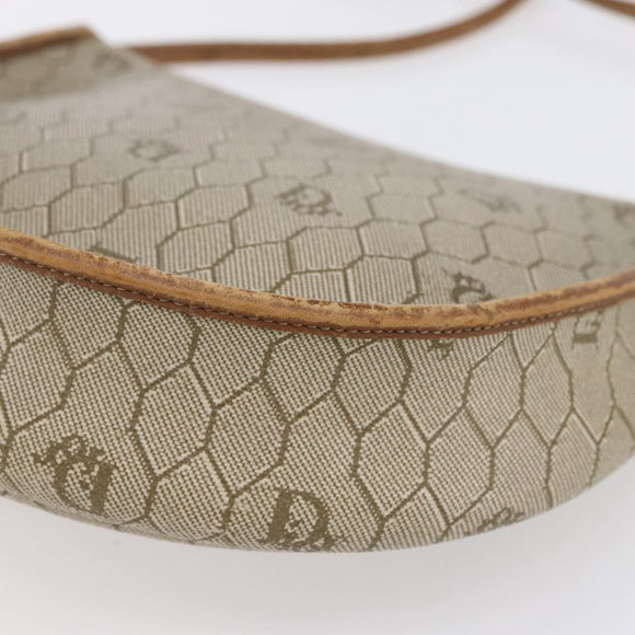 Christian Dior Honeycomb Canvas Shoulder Bag PVC Beige gold Auth BA7507