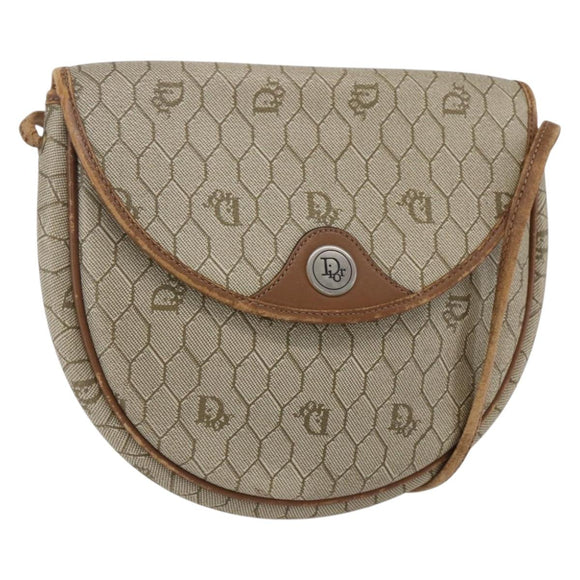 Christian Dior Honeycomb Canvas Shoulder Bag PVC Beige gold Auth BA7507