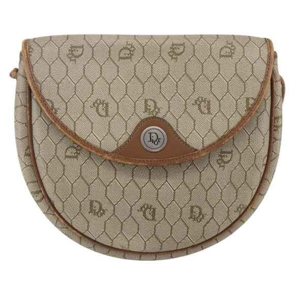 Christian Dior Honeycomb Canvas Shoulder Bag PVC Beige gold Auth BA7507