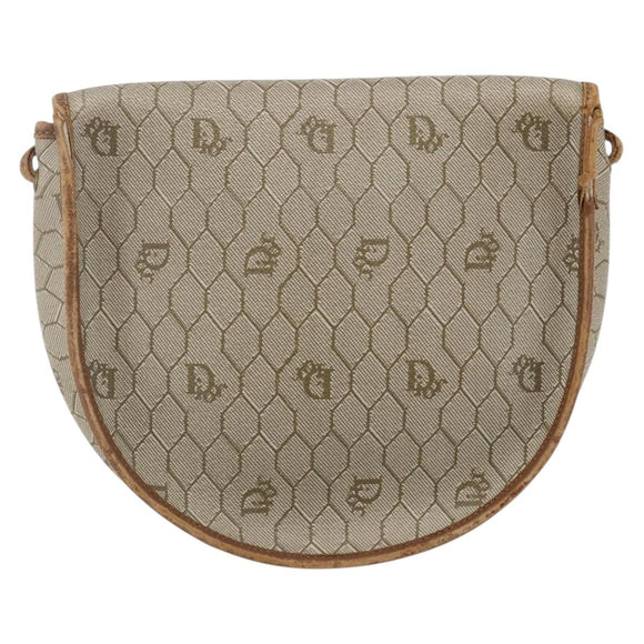 Christian Dior Honeycomb Canvas Shoulder Bag PVC Beige gold Auth BA7507