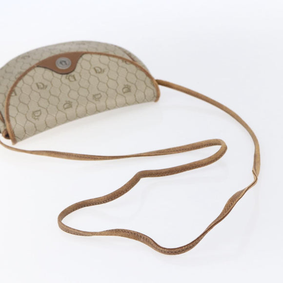 Christian Dior Honeycomb Canvas Shoulder Bag PVC Beige gold Auth BA7507