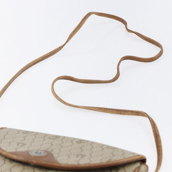 Christian Dior Honeycomb Canvas Shoulder Bag PVC Beige gold Auth BA7507