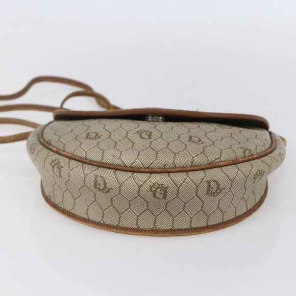 Christian Dior Honeycomb Canvas Shoulder Bag PVC Beige gold Auth BA7507