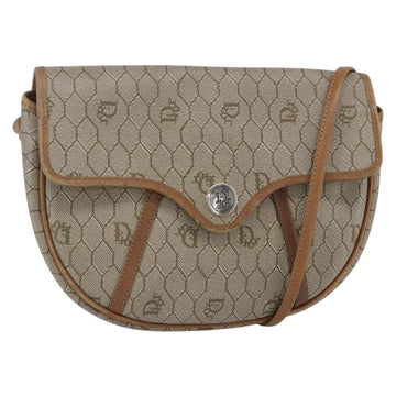 Christian Dior Honeycomb Canvas Shoulder Bag PVC Beige gold Auth BA7508