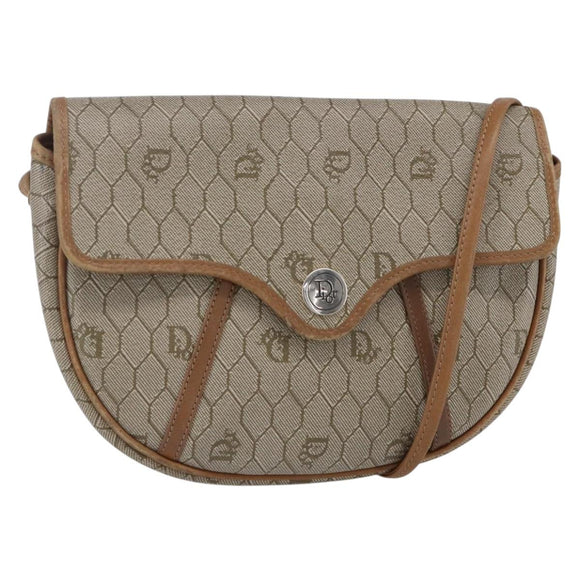 Christian Dior Honeycomb Canvas Shoulder Bag PVC Beige gold Auth BA7508