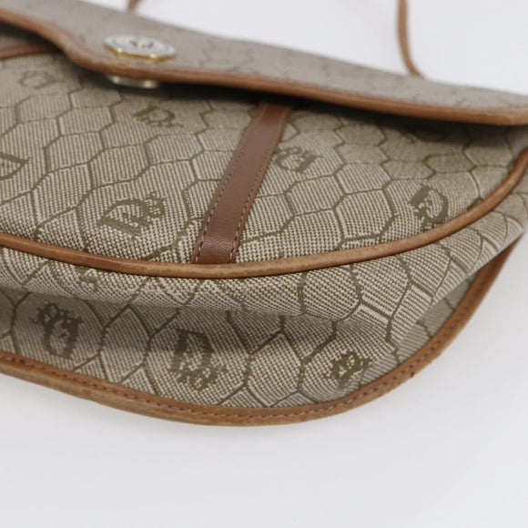 Christian Dior Honeycomb Canvas Shoulder Bag PVC Beige gold Auth BA7508