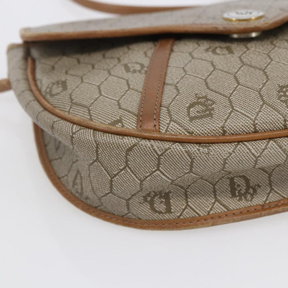 Christian Dior Honeycomb Canvas Shoulder Bag PVC Beige gold Auth BA7508