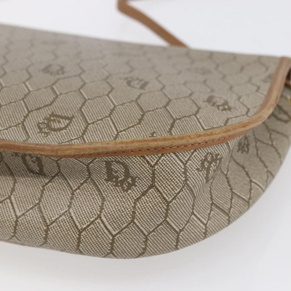 Christian Dior Honeycomb Canvas Shoulder Bag PVC Beige gold Auth BA7508
