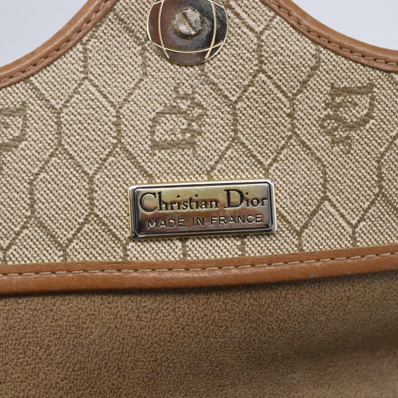 Christian Dior Honeycomb Canvas Shoulder Bag PVC Beige gold Auth BA7508