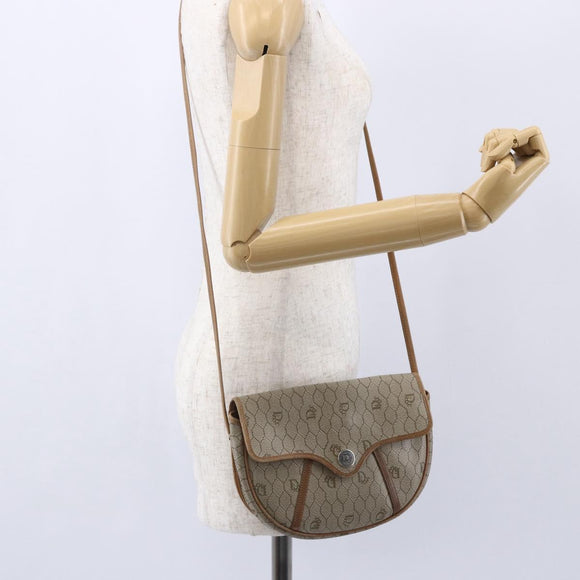 Christian Dior Honeycomb Canvas Shoulder Bag PVC Beige gold Auth BA7508