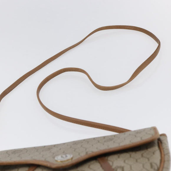 Christian Dior Honeycomb Canvas Shoulder Bag PVC Beige gold Auth BA7508