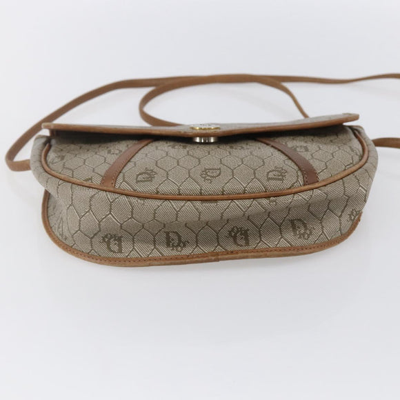 Christian Dior Honeycomb Canvas Shoulder Bag PVC Beige gold Auth BA7508