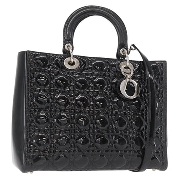 Christian Dior Canage Hand Bag Enamel 2way Black Silver Auth BA7509