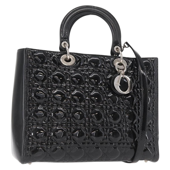 Christian Dior Canage Hand Bag Enamel 2way Black Silver Auth BA7509